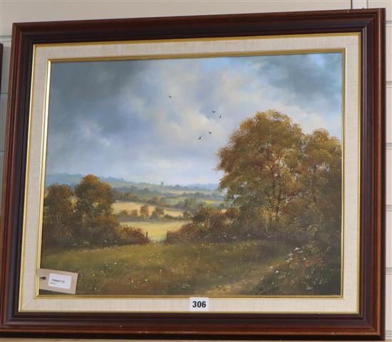 Richard Blowey (b. 1947), 3 oils on canvas, Landscape with distant church, signed; Helford River, signed and